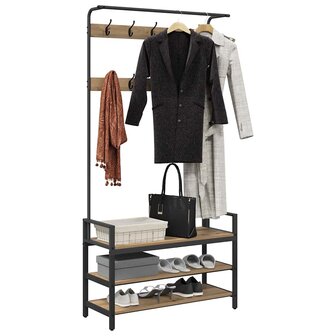 Kapstok artisanaal eikenkleurig 95 x 34 x 184 cm Bewerkt hout 3