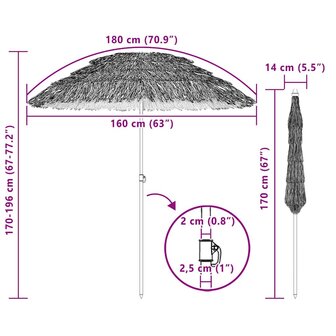 Strandparasol Bruin &Oslash; 160 x 196 cm Staal 6