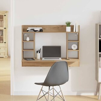Aan de muur bevestigd bureau met plank artisanaal eikenkleurig 1