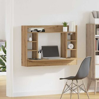 Aan de muur bevestigd bureau met plank artisanaal eikenkleurig 4