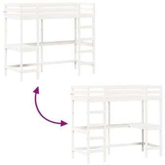Hoogslaper met bureau massief grenenhout wit 75x190 cm 7