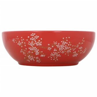 Opzetwasbak rond &Phi;41x14 cm keramiek wit en rood 2
