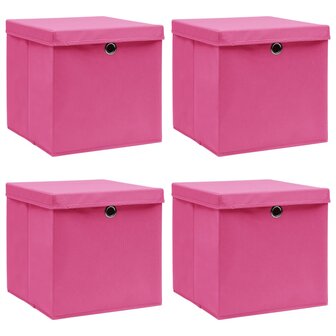 Opbergboxen met deksel 4 st 32x32x32 cm stof roze 1