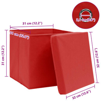 Opbergboxen met deksel 4 st 32x32x32 cm stof rood 6