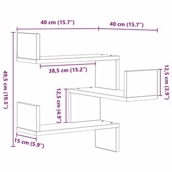 Wandplank met plank Zwart Eiken 40 x 40 x 49,5 cm Bewerkt hout 9