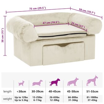 Hondenbank met lade 75x50x38 cm pluche cr&egrave;mekleurig 8