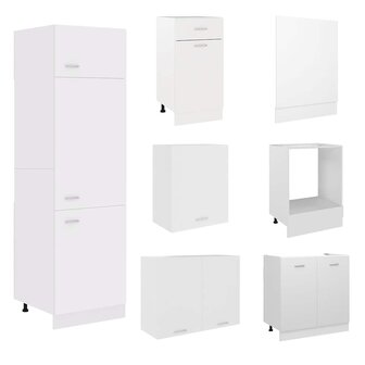 7-delige Keukenkastenset Lyon bewerkt hout wit 4