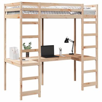 Hoogslaper bedframe Naturel 75 x 190 cm Massief grenenhout 3