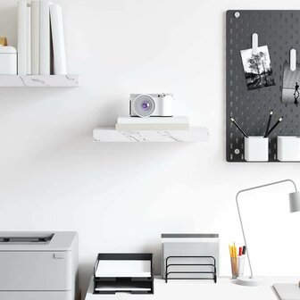 Wandplank met opslag Wit Marmer 40 x 23,5 x 4 cm Bewerkt hout 4