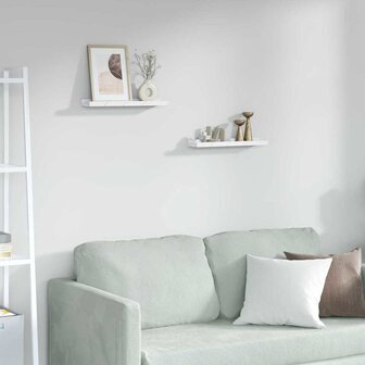 Wandplank met plank 2 pcs Wit Marmer 40 x 9 x 3 cm Bewerkt hout 1