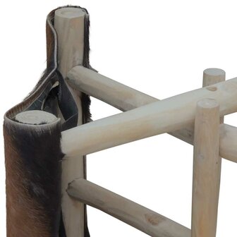 Kruk inklapbaar geitenleer en massief teakhout 5