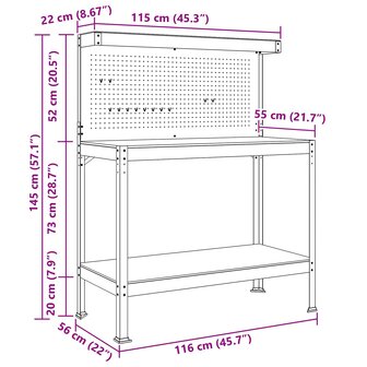 Werkbanken met plank Zwart 81 x 41 x 145 cm Bewerkt hout 9