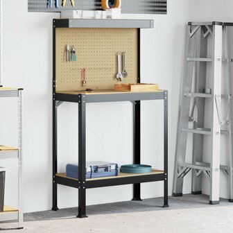 Werkbanken met plank Zwart 81 x 41 x 145 cm Bewerkt hout 1