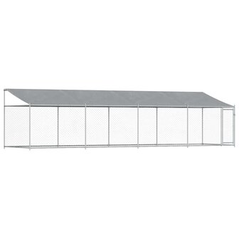 Hondenhok met dak en deur 8x2x2 m gegalvaniseerd staal grijs 2