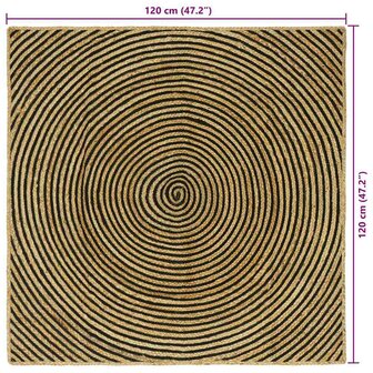 Vloerkleed Natuurlijk en Zwart 120 x 120 cm Jute 9