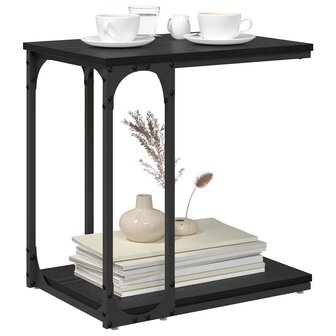 Bijzettafel met plank Zwart Eiken 50 x 35 x 52 cm Bewerkt hout 3