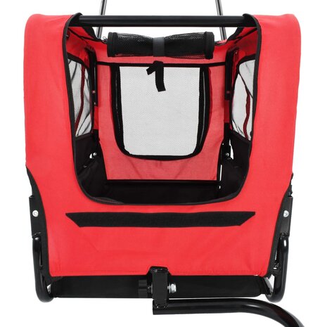 Huisdierenfietskar 2-in-1 aanhanger en loopwagen rood en zwart