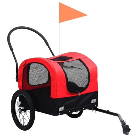 Huisdierenfietskar 2-in-1 aanhanger loopwagen rood en zwart