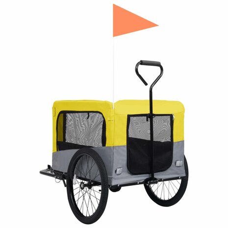 Huisdierenfietskar 2-in-1 aanhanger loopwagen geel en grijs