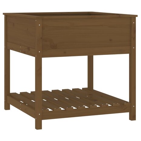 Plantenbak met schap 82,5x82,5x81 cm grenenhout honingbruin