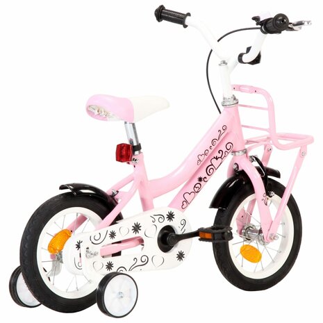 Kinderfiets met voordrager 12 inch wit en roze