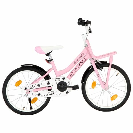Kinderfiets met voordrager 18 inch roze en zwart