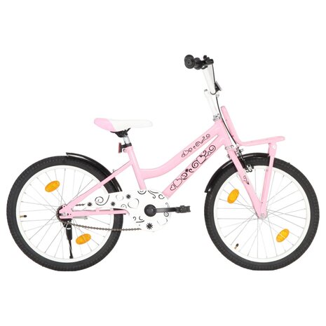 Kinderfiets met voordrager 20 inch roze en zwart