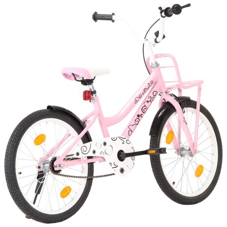 Kinderfiets met voordrager 20 inch roze en zwart