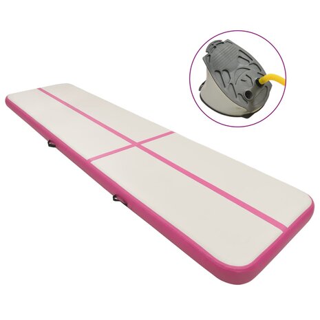 Gymnastiekmat met pomp opblaasbaar 700x100x20 cm PVC roze