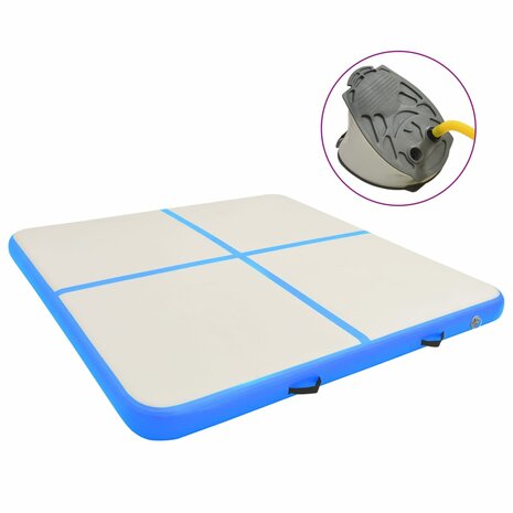 Gymnastiekmat met pomp opblaasbaar 200x200x10 cm PVC blauw