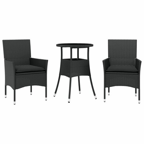 3-delige Tuinset met kussens poly rattan en glas zwart 8721102491078 2