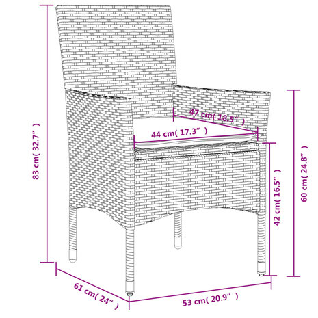 3-delige Tuinset met kussens poly rattan en glas zwart 8721102491078 8
