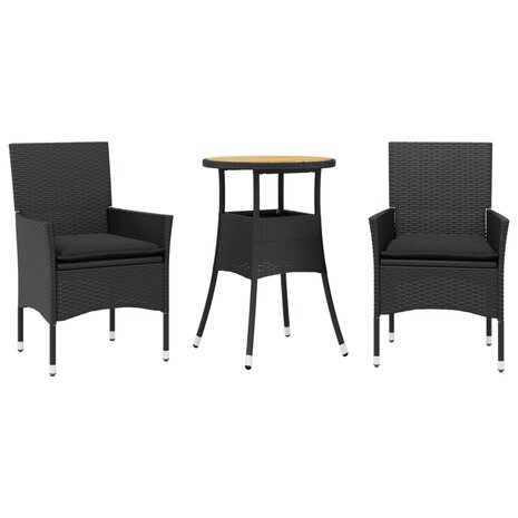 3-delige Tuinset met kussens poly rattan en acaciahout zwart 8721102492198 2
