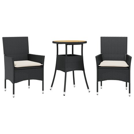 3-delige Tuinset met kussens poly rattan en acaciahout zwart 8721102492174 2