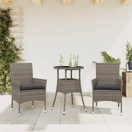 3-delige Tuinset met kussens poly rattan en glas grijs 8721102491115 1