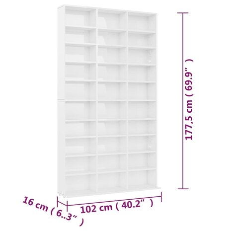 Cd-kast 102x16x177,5 cm bewerkt hout hoogglans wit 8719883914862 6