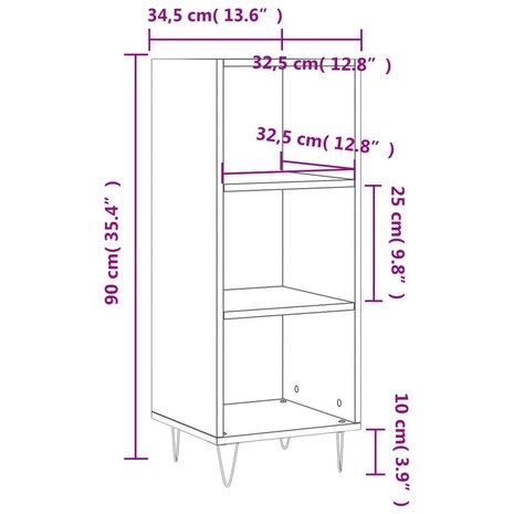 Dressoir 34,5x32,5x90 cm bewerkt hout bruin eikenkleur 8720845869021 9