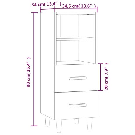 Dressoir 34,5x34x90 cm bewerkt hout bruin eikenkleur 8720287085416 8