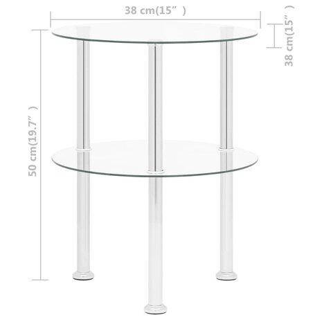 Bijzettafel 2-laags 38 cm gehard glas transparant 8720286057155 8