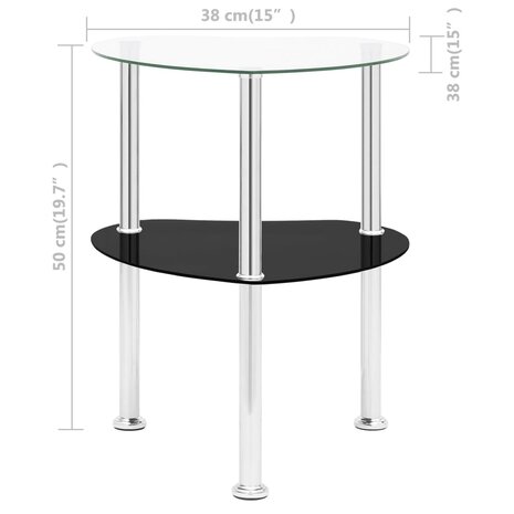 Bijzettafel 2-laags 38x38x50 cm gehard glas transparant zwart 8720286057148 8