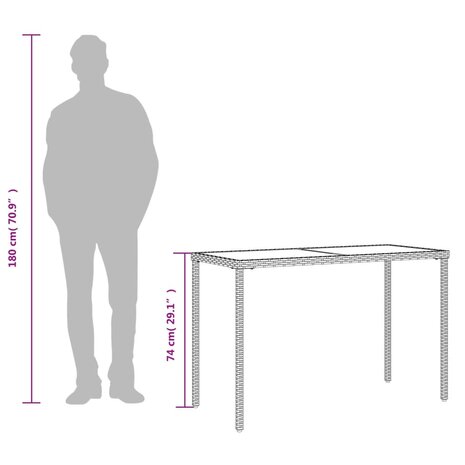 Tuintafel met glazen blad 115x54x74 cm poly rattan zwart 8721012236462 9
