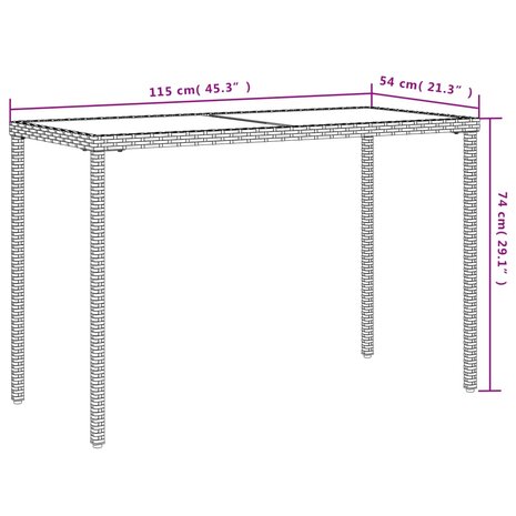 Tuintafel met glazen blad 115x54x74 cm poly rattan bruin 8721012236486 10