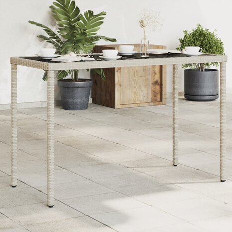 Tuintafel met glazen blad 115x54x74 cm poly rattan lichtgrijs 8721012236530 1