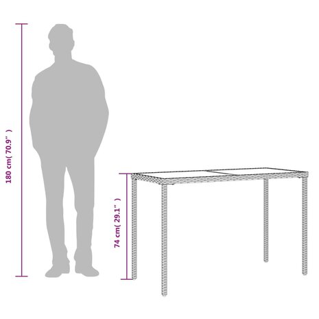 Tuintafel met glazen blad 115x54x74 cm poly rattan lichtgrijs 8721012236530 9
