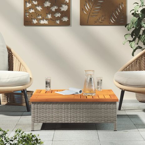 Tuintafel 70x70x25 cm poly rattan en acaciahout grijs 8721102642494 3