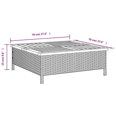 Tuintafel 70x70x25 cm poly rattan en acaciahout grijs 8721102642494 10