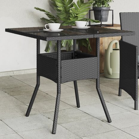 Tuintafel met glazen blad 80x80x75 cm poly rattan zwart 8721012264472 1