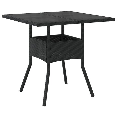 Tuintafel met glazen blad 80x80x75 cm poly rattan zwart 8721012264472 2