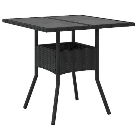 Tuintafel met glazen blad 80x80x75 cm poly rattan zwart 8721012264472 6