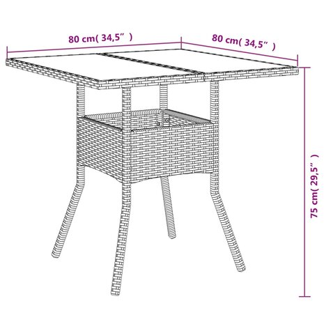 Tuintafel met glazen blad 80x80x75 cm poly rattan zwart 8721012264472 11